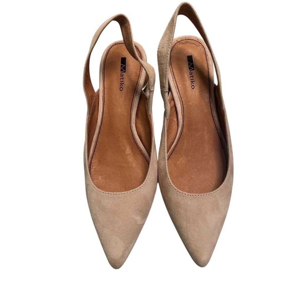 NIB Matiko Circa Peach-Nude Suede Slingback Pointy Toe Round Heel Sandal- US 5 - Picture 2 of 8